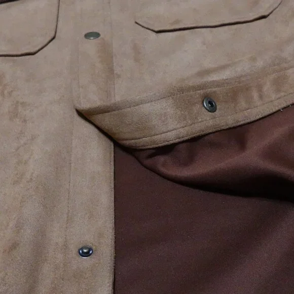 FRYE Faux Suede Shirt Jacket Men's Medium Brown Snap Flap Pockets Long Sleeve - Picture 4 of 8